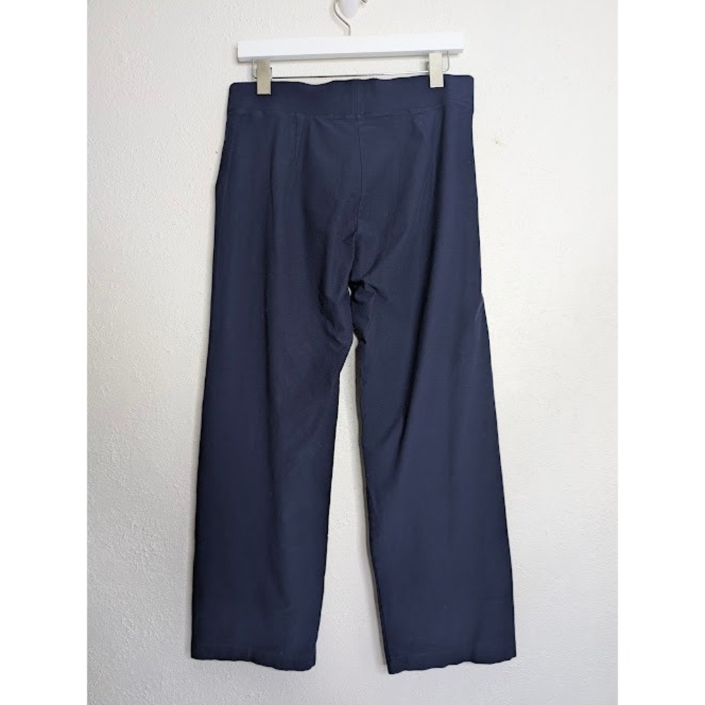 Eileen Fisher Wide Leg Pants Women M Navy Blue Jersey Knit Pintuck Quiet Luxury